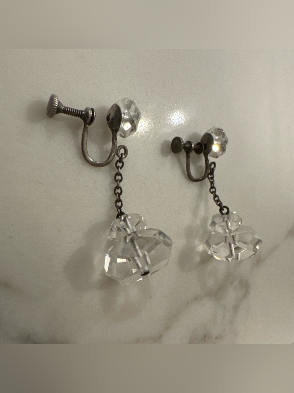 Vintage Faceted Crystal Drop Twist-On Earrings - Clear - Picture 2 of 4